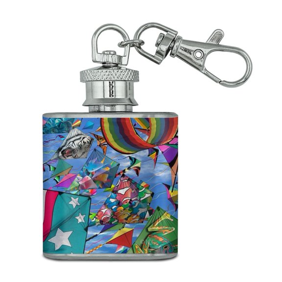 Kites Flying Riding The Wind Stainless Steel 1oz Mini Flask Key Chain