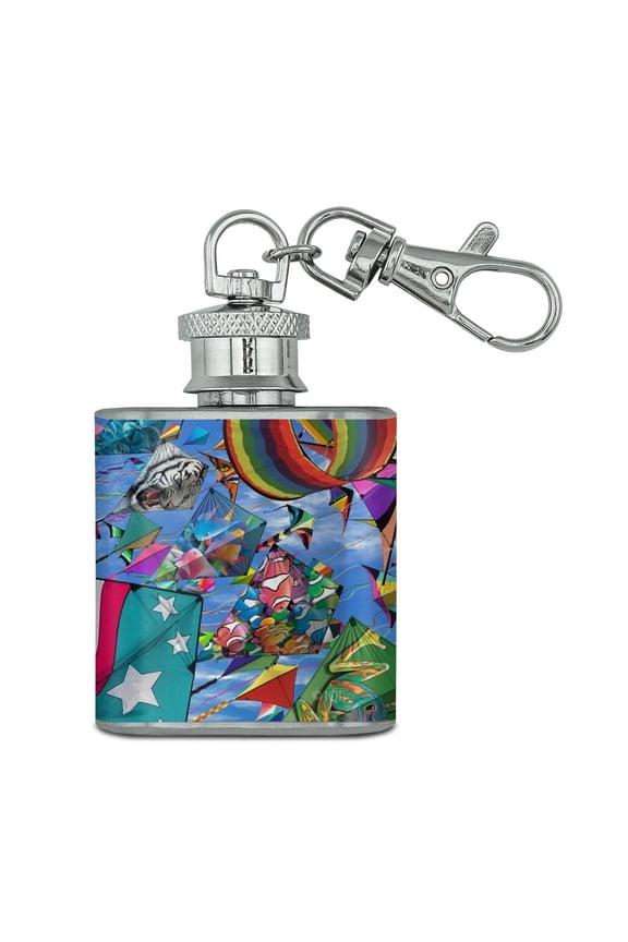 Kites Flying Riding The Wind Stainless Steel 1oz Mini Flask Key Chain