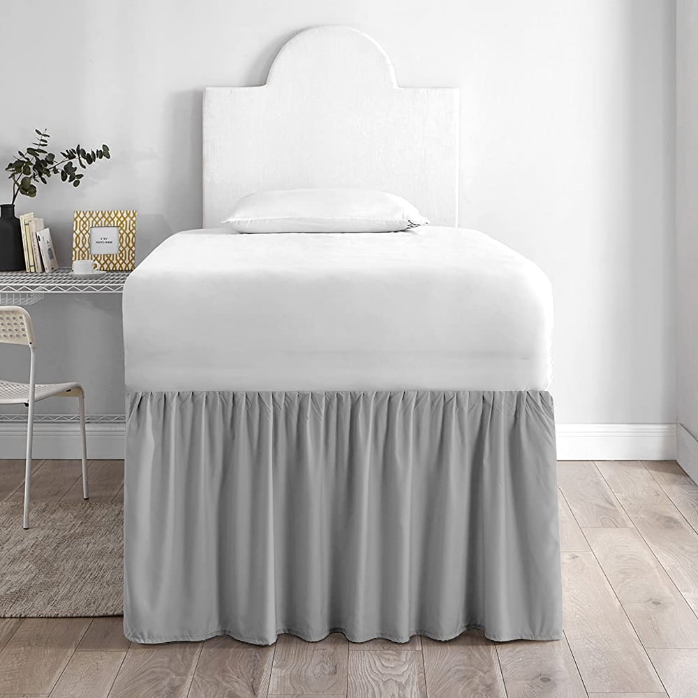 MyGiza Sheets Dorm Bed Skirt Ruffled Light Grey, Full XL with 32