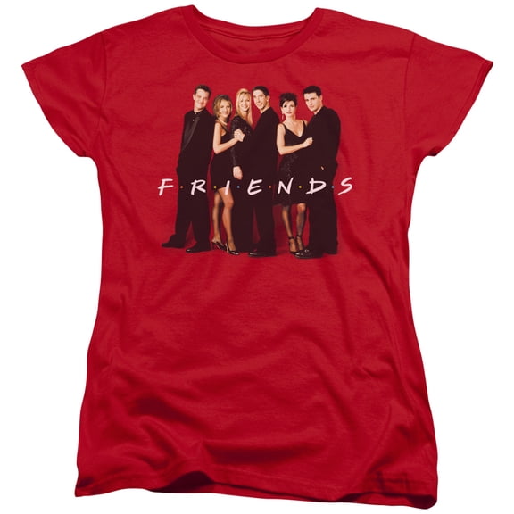 Trevco WBT336-WT-2 Friends & Cast in Black Womens Short Sleeve Tee Shirt, Red - Medium