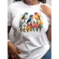 thumbnail image 1 of Women's Casual Crew Neck T-Shirt with Bird and Floral Print, Regular Length, All-Season Top, 1 of 6