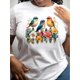thumbnail image 1 of Camiseta informal de cuello redondo para mujer con estampado de pájaros y flores, largo regular, ideal para todas las estaciones, ideal para deportes de ocio., 1 of 6