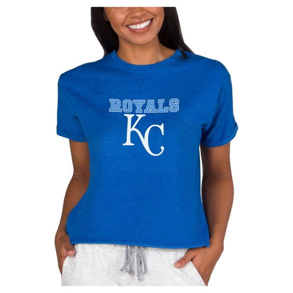 Women's Concepts Sport Royal Kansas City Royals Tri-Blend Mainstream Terry Short Sleeve Sweatshirt Top