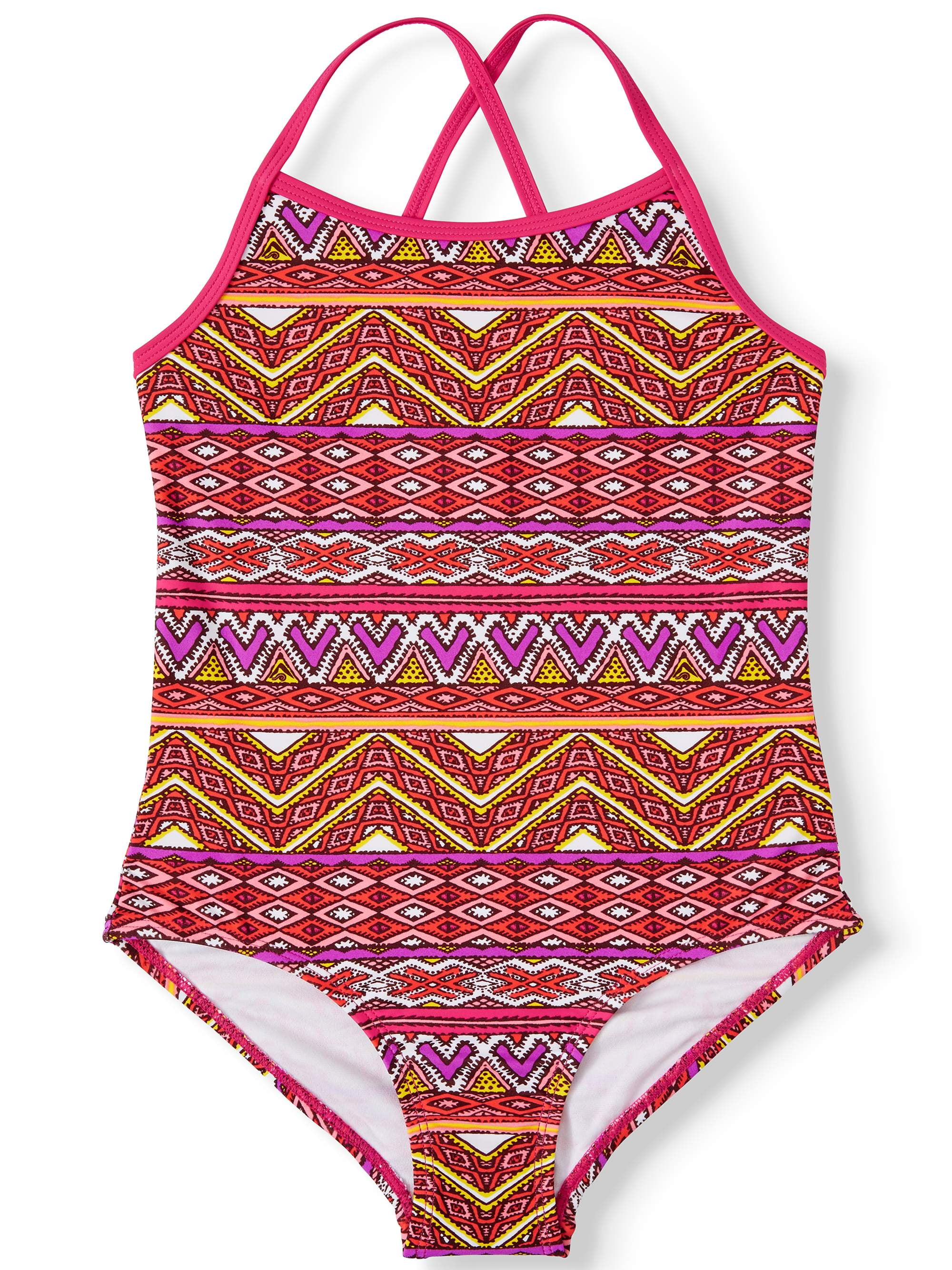 Kanu Surf Girls 7-14 Carrie Geo Print UPF 50+ Banded One-Piece Swimsuit ...