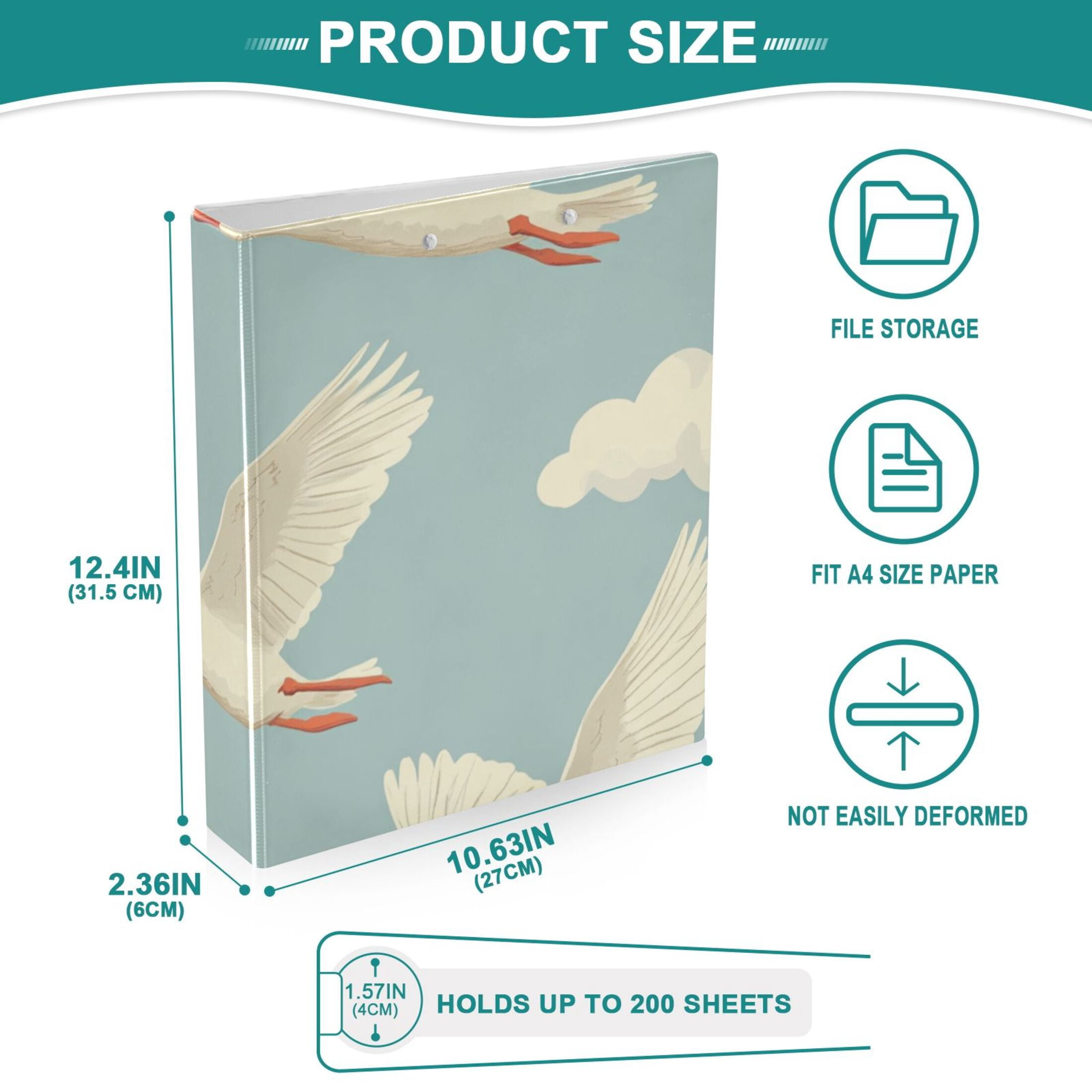 Geese Fly 3 Ring Binders 1.5 inch Hardcover File Folders with Interior Pockets A4 Size Organizer for School Office Hospital