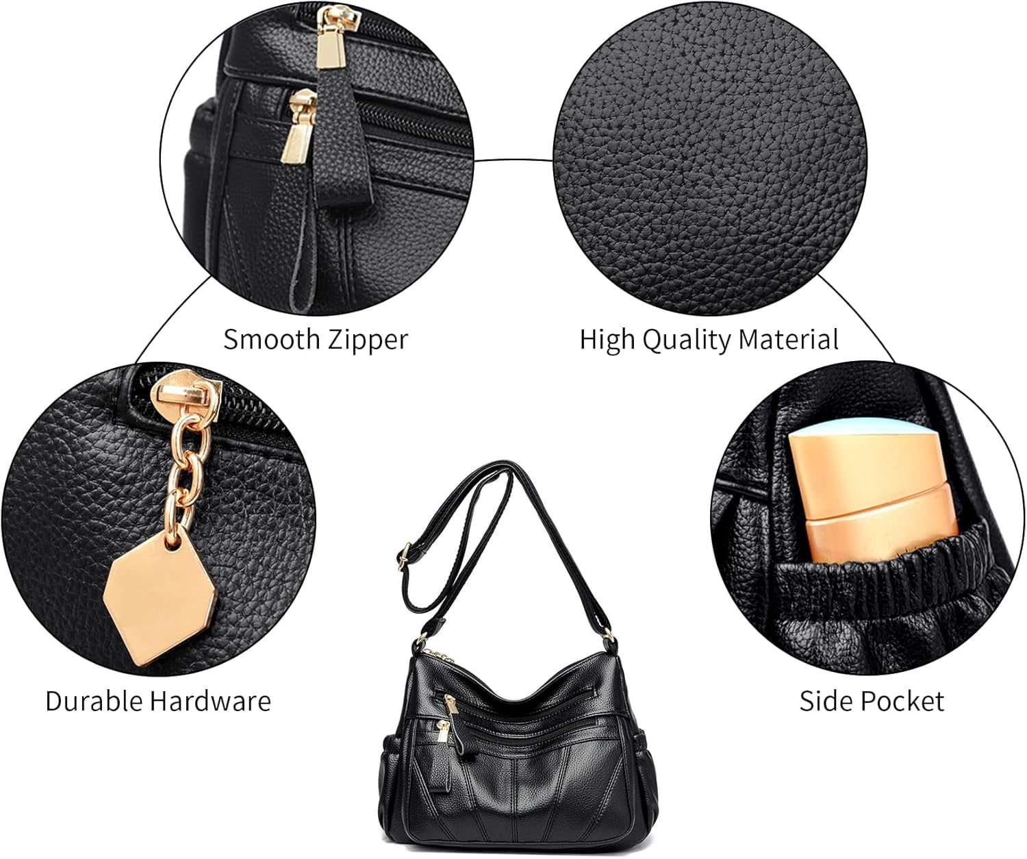 Crossbody Bags for Women Multi Pocket Shoulder Bag Soft PU Leather Purses and Handbags Pocketbooks