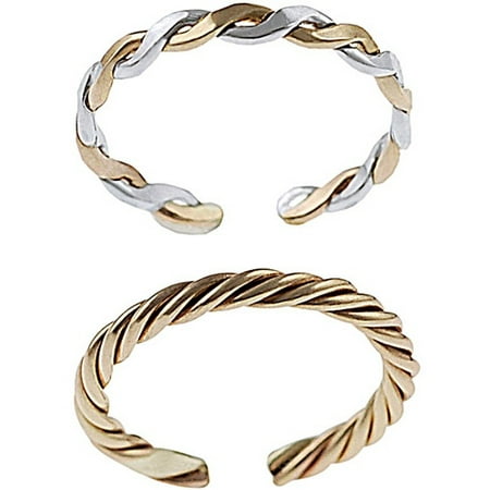 Sterling Silver Handcrafted Rope and Braided Toe Ring Set