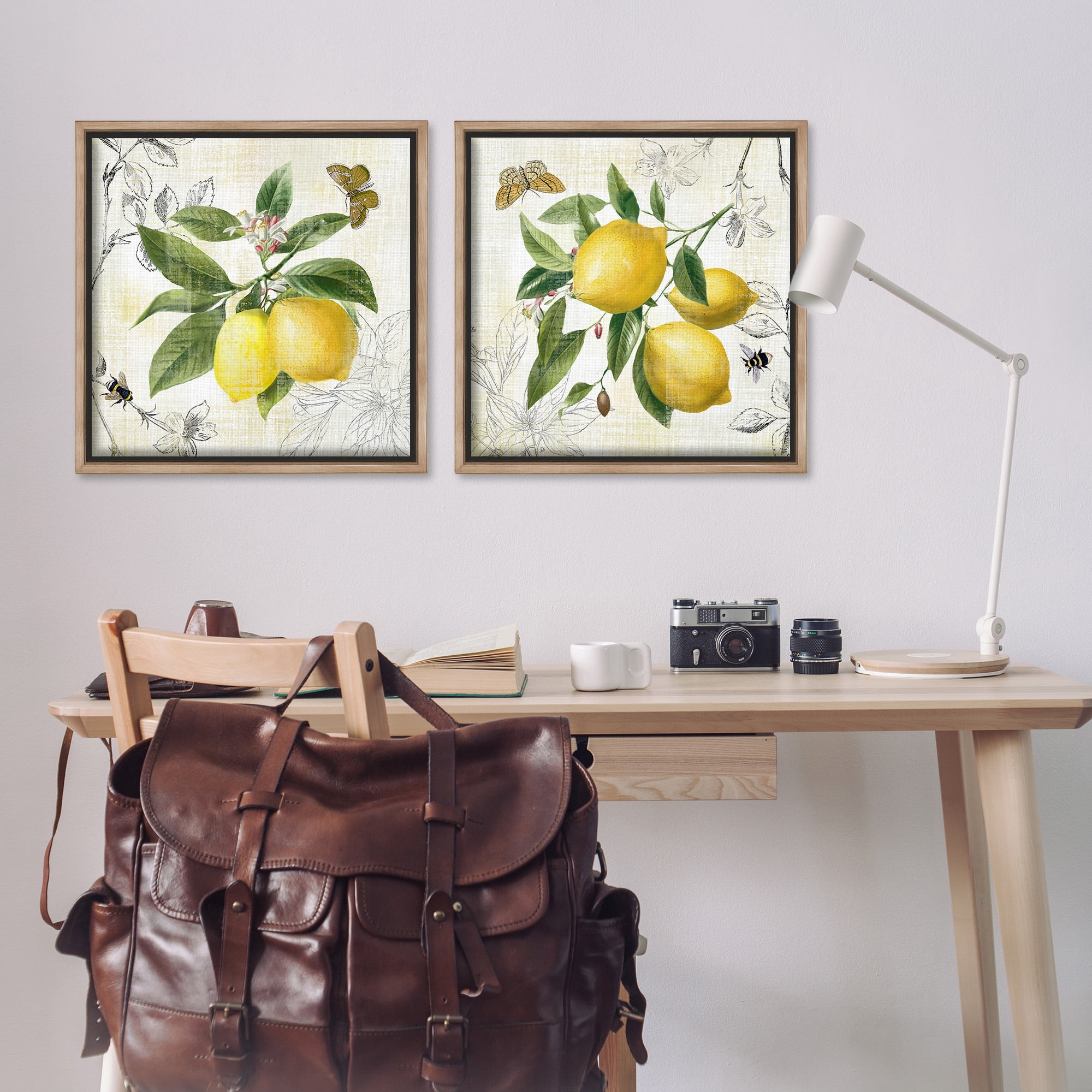 Stupell Industries Distressed Country Lemons Food & Beverage Painting Brown Floater Framed Canvas Art Print Wall Art, 25 x 25, Set of 2