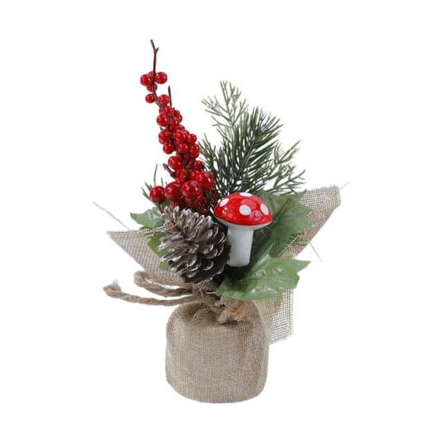 de Navidad artificial de mesa, regalo de Navidad con bayas rojas, de Navidad pequeño, mini de Navidad para bar, repisa navideña Champiñón