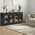 thumbnail image 6 of Leovanni 55" Sideboard Cabinet with Glass Doors, Wood Buffet Cabinet with Adjustable Shelves and Cable Management, Storage Console for Dining Room, Living Room, Entryway, Black, 6 of 10