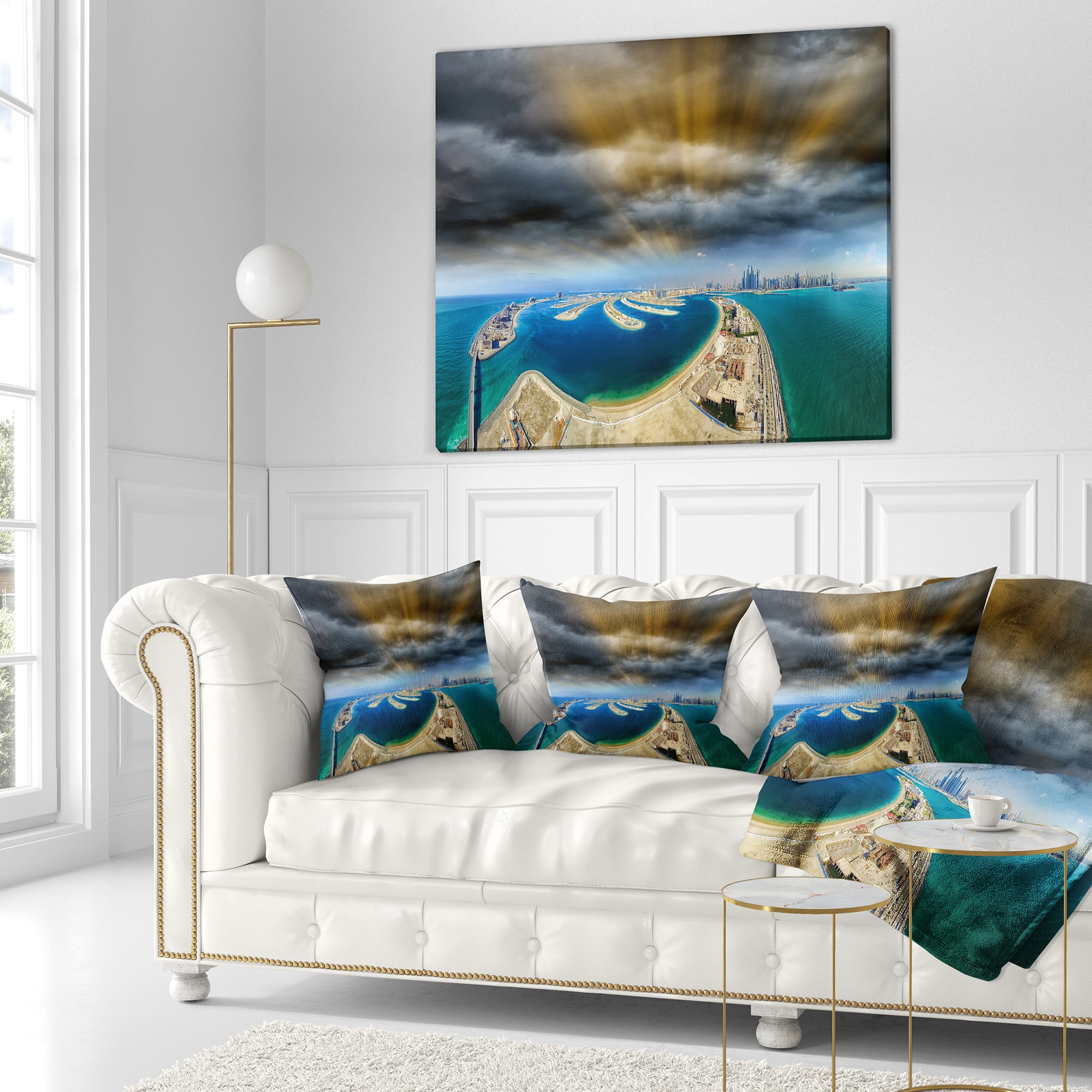 Designart Dubai Jumeirah Palm Aerial View - Seascape Throw Pillow - 18x18