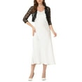 thumbnail image 2 of Allegra K Women's Crop Cardigan 3/4 Sleeve Sheer Floral Lace Shrug Tops, 2 of 5