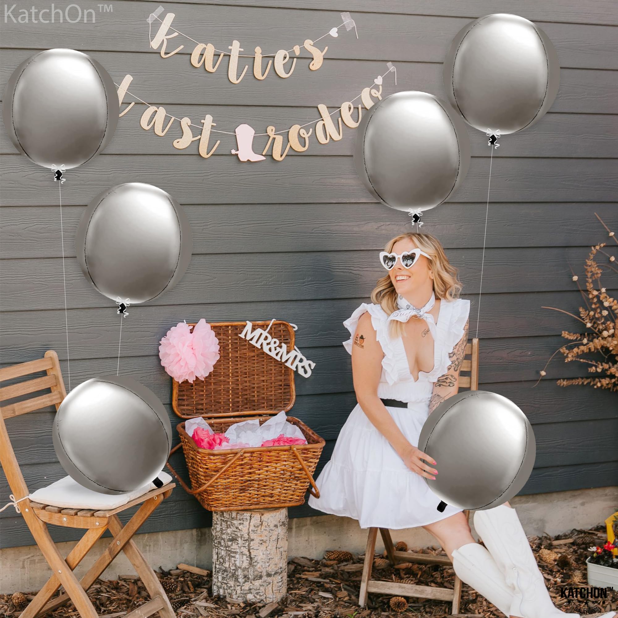 Big, 22 Inch Grey Metallic Balloons - Pack of 6 | Mylar 360 Degree 4D Round Sphere Grey Balloons for Graduation Decorations 2022 | Dark Gray Foil Balloons for Bachelorette and Grey Party Decoration