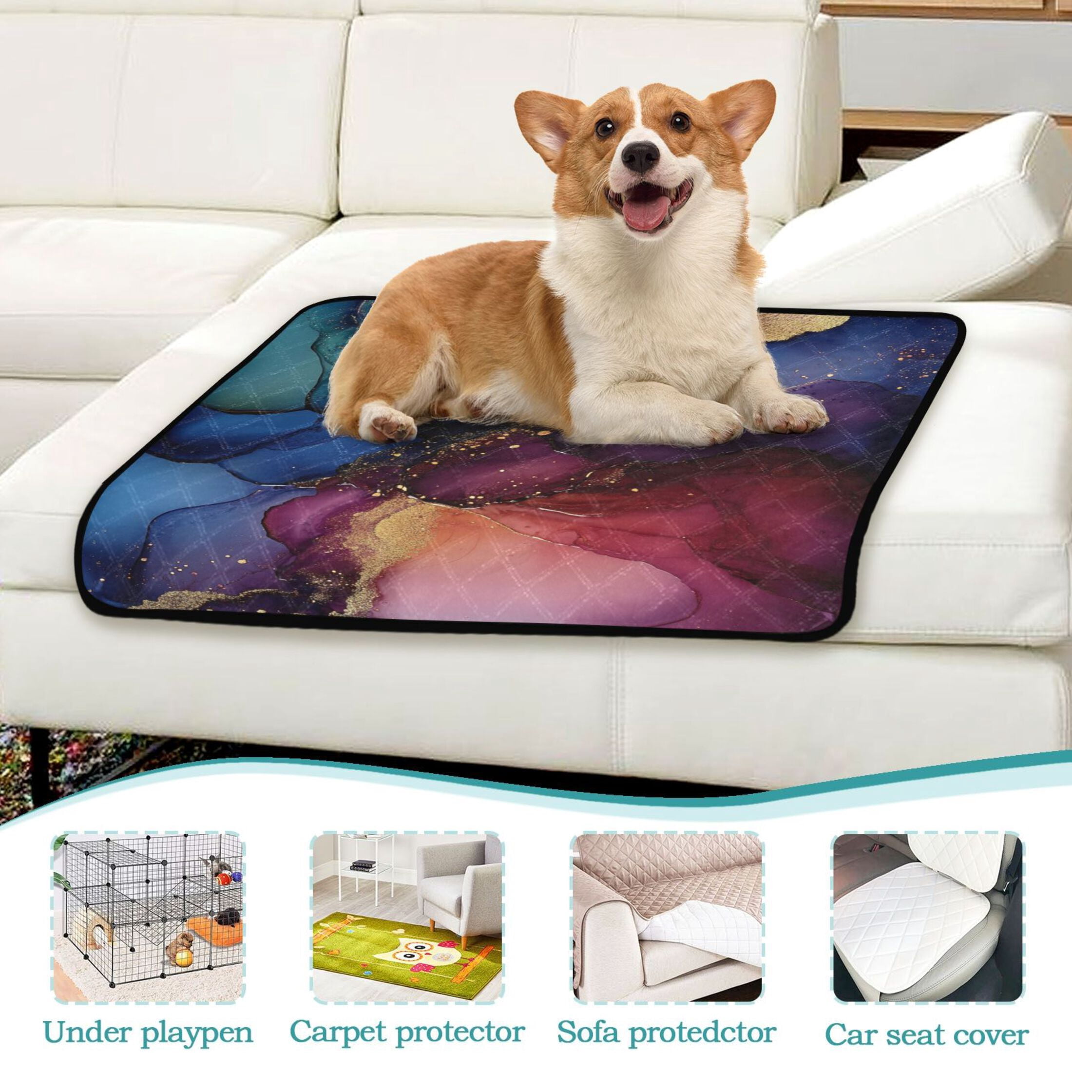 Qxltty Blue Gilt Marble Cat litter Pads Pet Set of 2 Diaper Mats Center Anti-leakage Layer Absorbent Soft and Comfortable