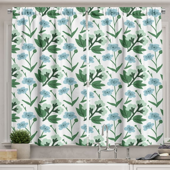 Ambesonne Floral Kitchen Curtains, Repetitive Flower Drawings, 55"x24", Pale Sky Blue Jade Green