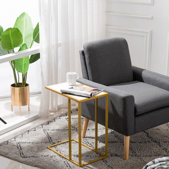 Zimtown Modern Side End Accent C Table Living Room,Sofa Side End Table,C Shaped Table Laptop Holder,Marble,Gold