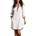 thumbnail image 2 of Guieoi Women's Elegant Casual Vacation-Style Long-Sleeve Shirt Dress Fall with Two Pockets White XL, 2 of 6