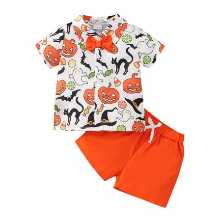 

Toddler Baby Boy Halloween Clothes Set Long /Short Sleeve Lapel Button Shirt + Trousers/Shorts Pants Outfits