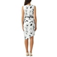 thumbnail image 3 of INSPIRE CHIC Women's Sleeveless Belted Dress Floral Print Boat Neck Asymmetrical Hem Knee Length Work Dresses XS White, 3 of 6