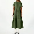 thumbnail image 5 of TrdSipl Plus Size Cotton Linen Dress for Curvy Women Flowy V-Neck Tiered Dress Casual Dressy Swing Loose Short Sleeve Long Dresses Army Green 2XL, 5 of 7