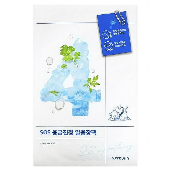Numbuzin, SoS Icy Soothing Beauty Sheet Mask, No. 4, 4 Sheets, 0.91 fl. oz. (27 ml) Each