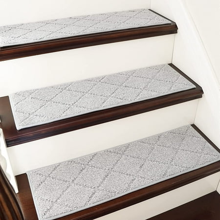 

COSY HOMEER Edging Stair Treads Non-Slip Carpet Mat 28inX9in Indoor Stair Runners for Wooden Steps Edging Stair Rugs for Kids and Dogs 100% Polyester TPE Backing 7pcs Grey