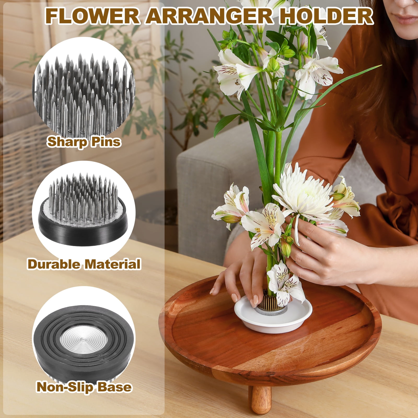 Uxcell 3 Pcs Floral Frogs Kenzan, 1.6 Inch Round Steel Flower Arrangement Holder, Arranger Pin Fixed Tool for Vase Centerpiece, Wedding, Home Decoration, Silver Tone
