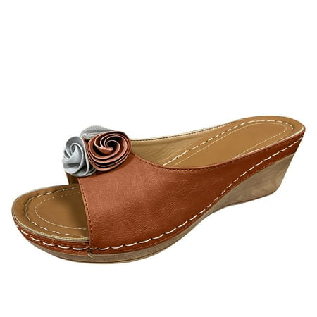 

uikmnh Women Slippers Large Flowers Solid Slippers Color Women Casual Slope Size Sandals And Women s sandals Yellow 8