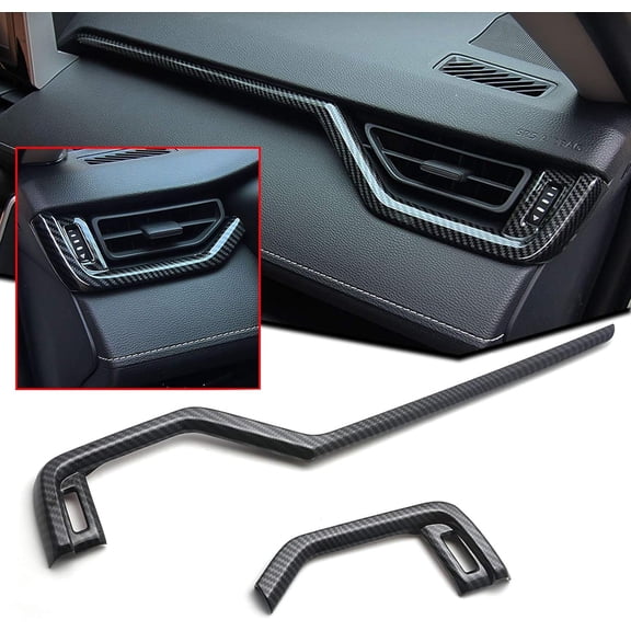 Xotic Tech Interior Center Console Dashboard Side AC Air Vent Outlet Frame Strip Cover Trim, Carbon Fiber Pattern, Compatible with Toyota RAV4 2019-2023