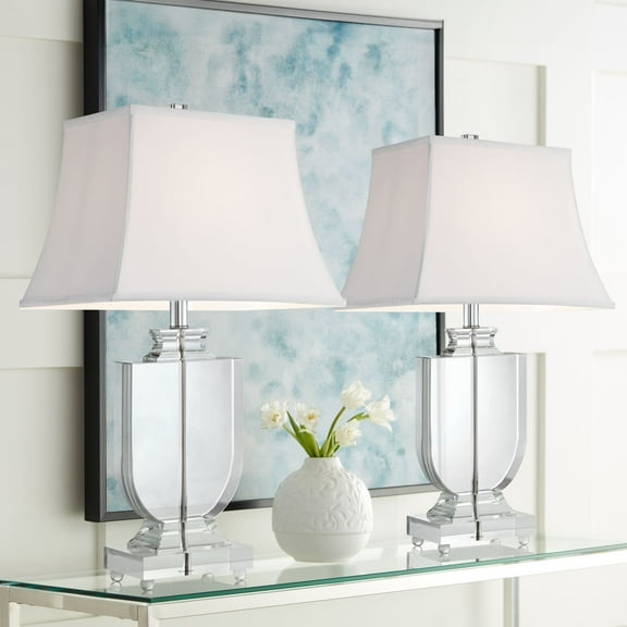 Vienna Full Spectrum Tilde 26 1/4" Tall Urn Modern Table Lamps Set of 2 Clear Crystal White Shade Living Room Bedroom Bedside
