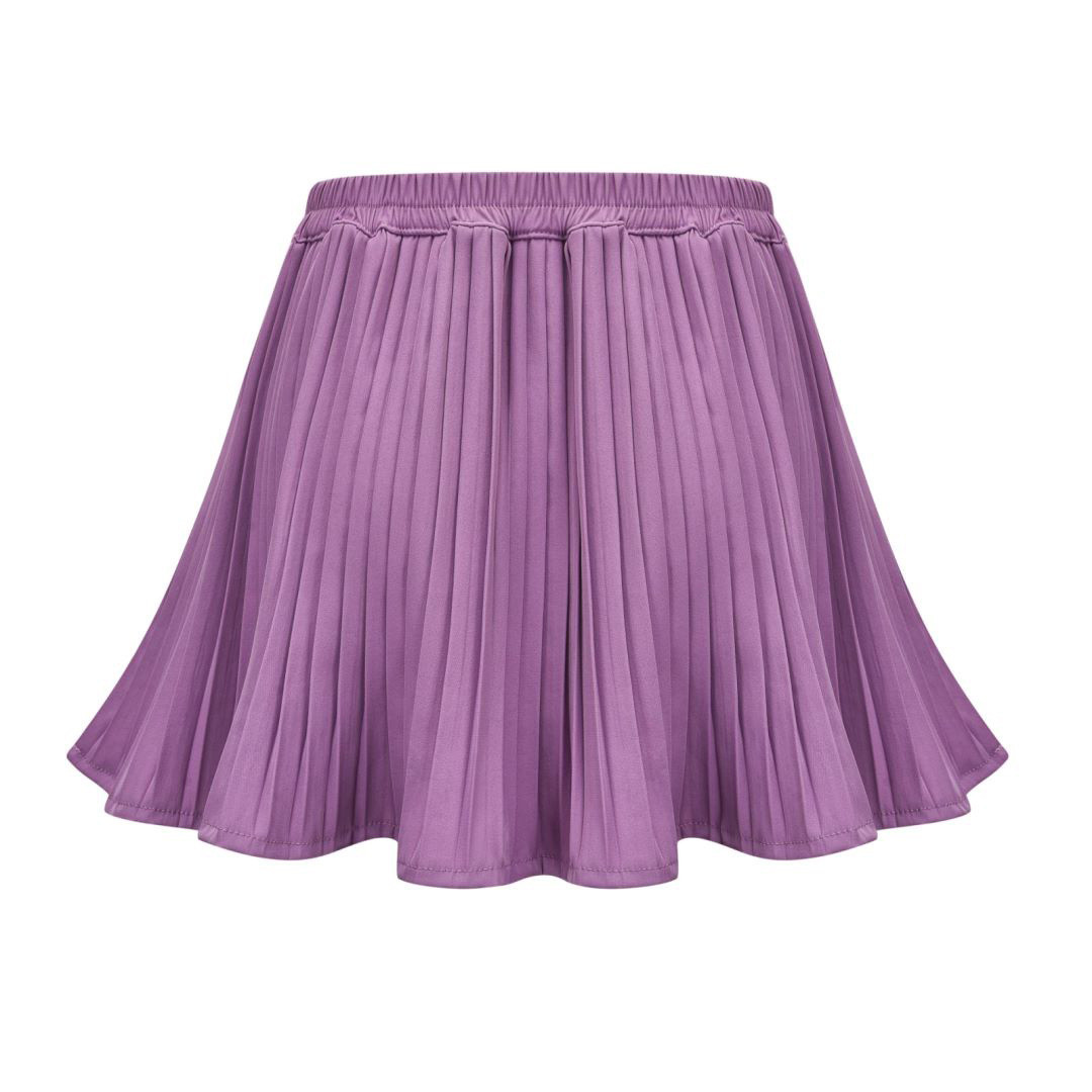 Skirts for Women Women's Summer Empire Waist Ruffle Tiered Pleated Mini Skirt Solid Color A Line Beach Cute Skirt Women's Skirts Purple M - image 4 of 7