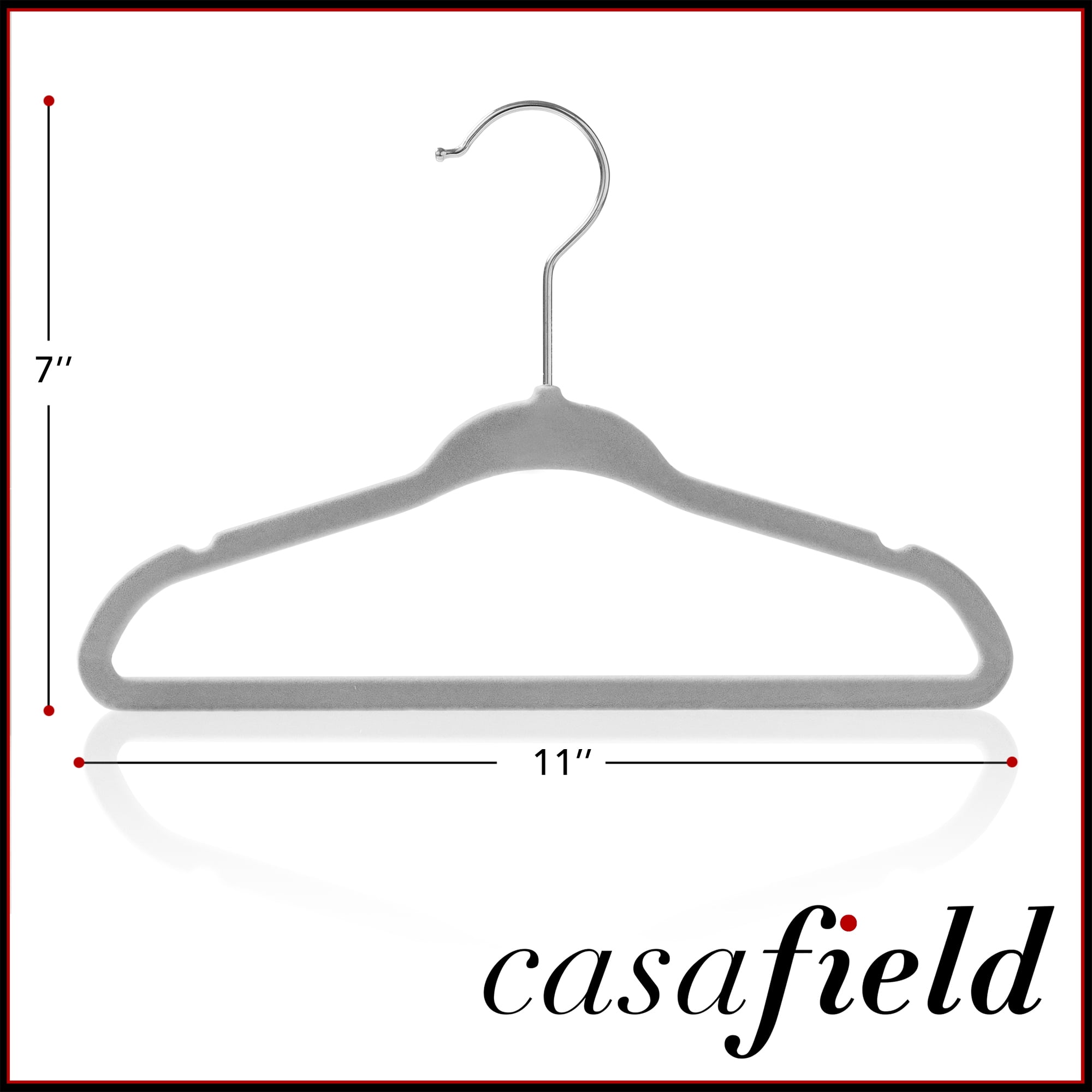 Casafield 50 Velvet Baby Hangers for Infant & Toddler Clothes, 11" - Gray