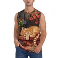 thumbnail image 2 of Lsque Sleeping Cat Flowers Print Men's Cotton Blend Sleeveless Muscle Shirts (S-3XL)- Moisture Wicking, Odor Protection, UPF 30+,Large, 2 of 8