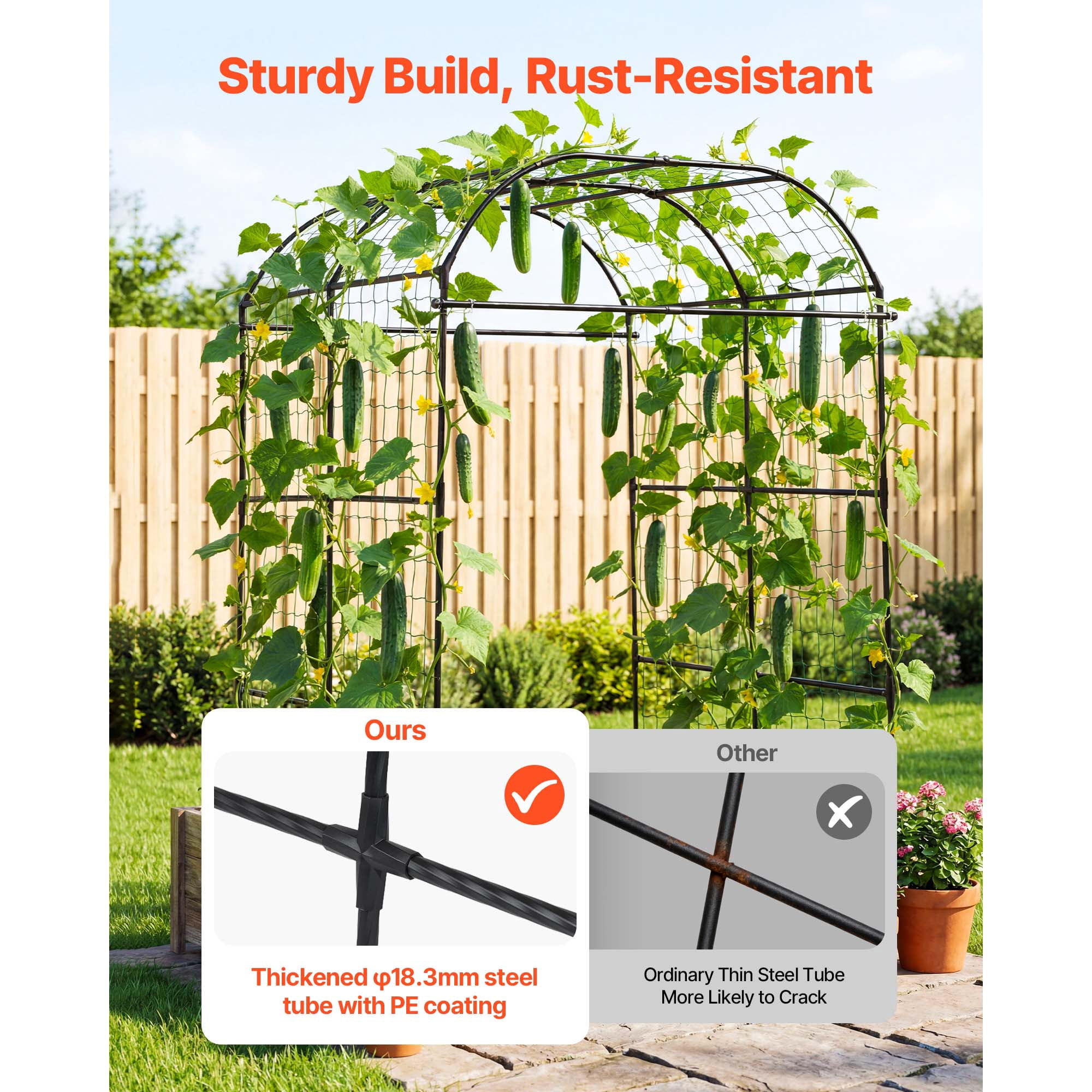 KFFKFF U-Shape Garden Trellis for Raised Beds, Metal Arch Plant Support for Vines, Climbing Plants, Peas, Beans, Zucchini, Tomatoes, Squash, and Flowers (71.26 x 64.96 x 82.68 in)