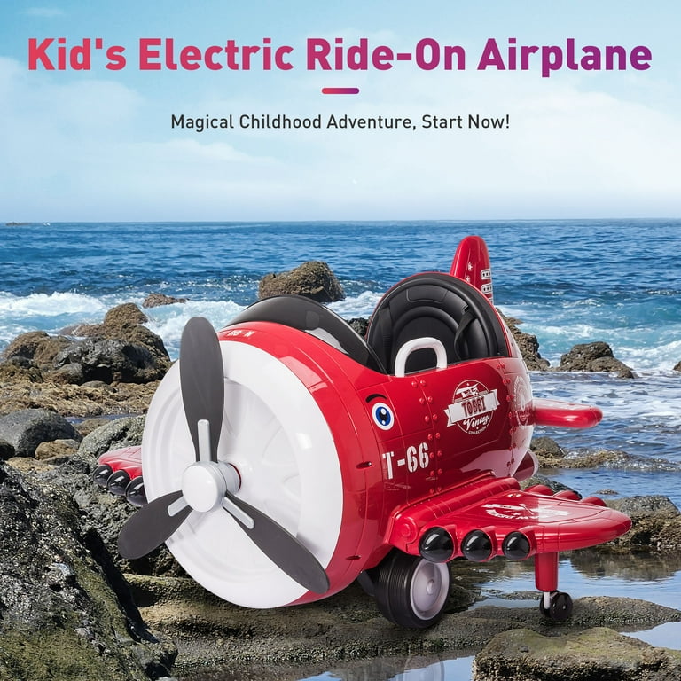 TOBBI 12V Kids Electric Airplane Ride on Car W Remote Control Joystick USB Radio 360 Spin Bumper Car Red