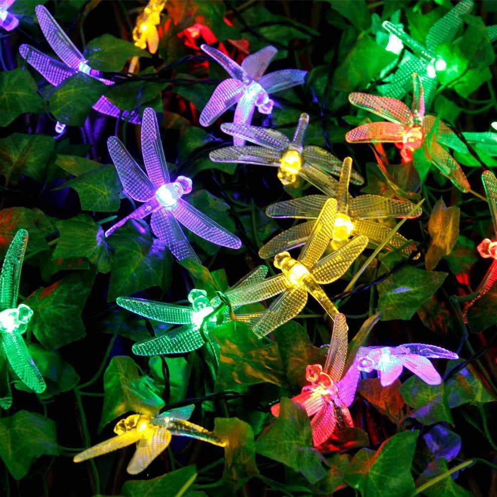 20 LED Outdoor Solar Power Dragonfly String Lights Fairy Garden Yard Lamp Decor 