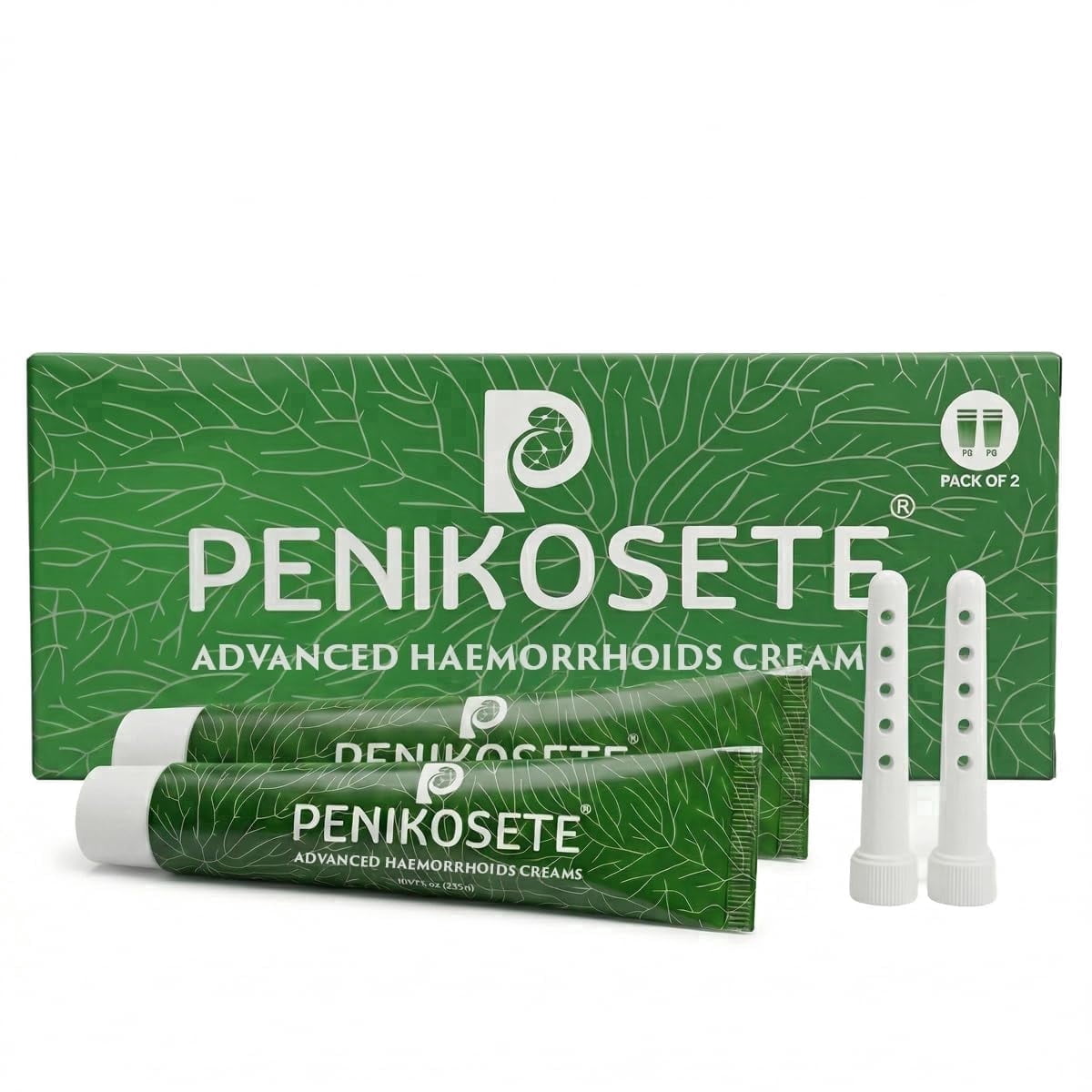 Penikosete Advanced Hemorrhoid Cream | Reduces Swelling & Size | Soothes Itching, Burning & Discomfort | No Lidocaine, No Steroids | 100% Natural | Internal & External | Precision Applicator | 2 Pack