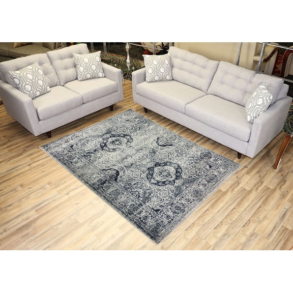 Studio Collection Vintage French Aubusson Design Contemporary Modern Area Rug Rugs 3 Different Color Options  (Aubusson Ivory / Navy, 5 x 7)