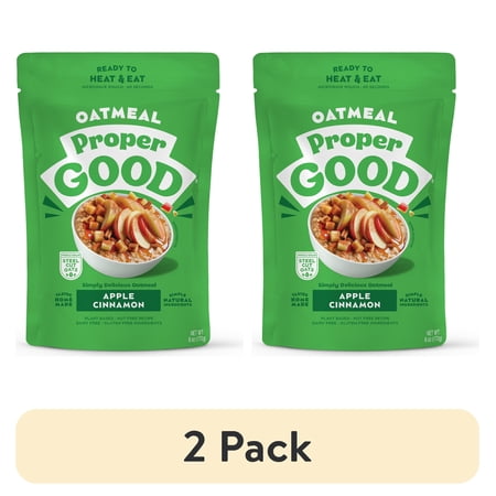 (2 pack) Proper Good Instant Apple Cinnamon Oatmeal, Steel Cut Oats, Shelf-Stable, 8.8 oz Packet