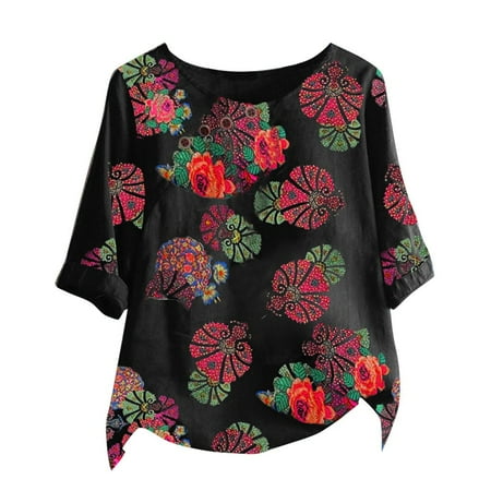 

Women s Linen Blouse with Buttons Decoration Short Sleeve Shirt Loose Casual Tunic Tops Dandelion Print T Shirts