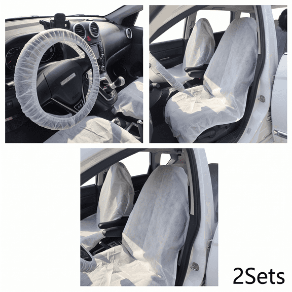 ROSEXIXI 3Pcs/Set Disposable Car Interior Protective Covers 2 Sets, White Non-Woven Anti-Stain Car Seat Steering Wheel Gear Shift Sleeve for Vehicle Interior Dust Protection