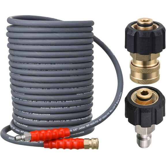 RIDGE WASHER Pressure Washer Hose 50 feet x 3/8 Inch for Hot and Cold Water, with M22 14mm to 3/8 inch Quick Connect