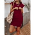 thumbnail image 5 of Burgundy Womens Casual Short Sleeve Pocket Mini Dress For Everyday Summer Wear, 5 of 5