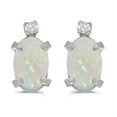 thumbnail image 1 of Women’s 14K White Gold Oval Opal 6x4mm Gemstone Diamond Accented Petite Stud Earrings, (.02 ct), 1 of 2