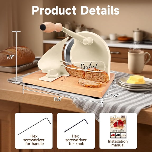 Manual Bread Slicer with Adjustable Thickness and Stainless Steel Blade for Homemade Sourdough,