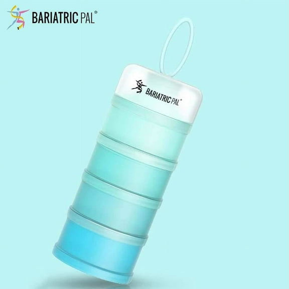 4 Compartment Detachable, Stackable, and Portion Controlled Food & Powder Storage Containers by BariatricPal Color: Blue-Teal