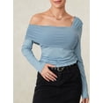 thumbnail image 5 of Musuos Womenacute;s Slim Ruched Tops Long Sleeve Solid Color Asymmetric Off Shoulder Spring Summer T-shirt, 5 of 10