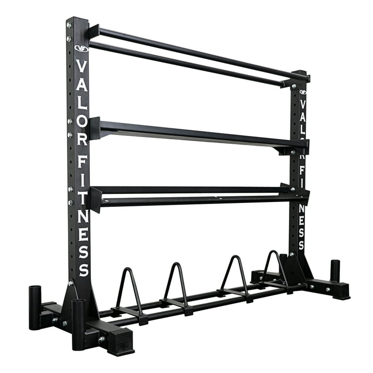 Valor Fitness BG 62 Combo Weight Storage Rack 4 Tier Weight Rack for Plates Dumbbells Barbells and Wall Balls Medicine Balls for Gym Storage