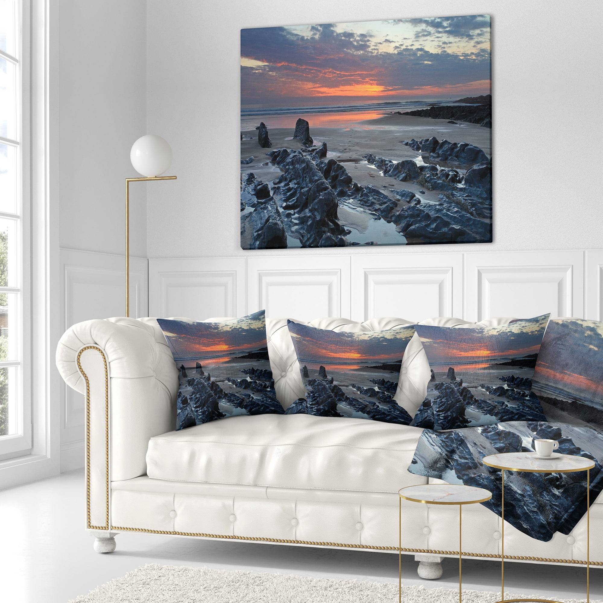 Designart Woolacombe North Devon Sunset - Seascape Throw Pillow - 16x16