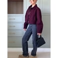 thumbnail image 4 of Chaqueta de un solo pecho para mujer, abrigo ajustado corto con bolsillos y cuello redondo, ropa de calle elegante, color rojo vino, Otoño, 2024, 4 of 5